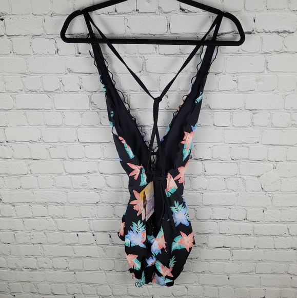 COCO RAVE | Bobbi Miami Spice floral print deep-V ruched scrunch ruffle swimsuit - Picture 2 of 7